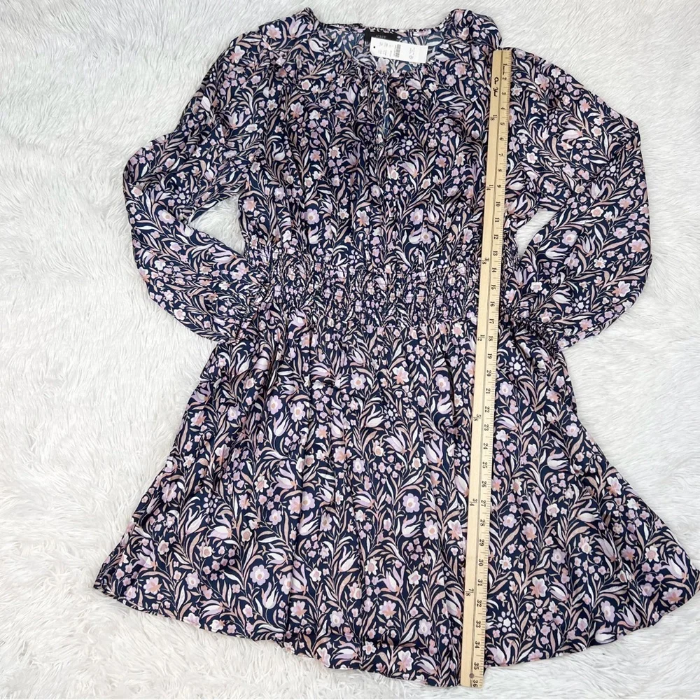 J Crew long‎ sleeve ruffle V-neck mini dress in floral fields smocked waist